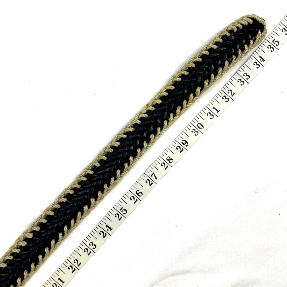 Womens Belt Black Tan 8 Twine Medium Brass Buckle Unbranded‎ Leather